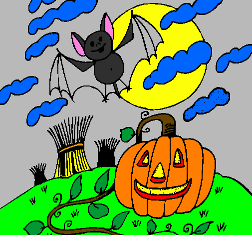 Desenho Paisagem Halloween pintado por Uh..Uh..Uh.. Assustador
