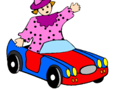 Desenho Boneca em carro descapotável pintado por maria