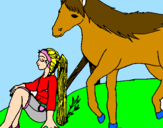Desenho Menina e cavalo pintado por AMANDA