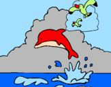 Desenho Golfinho e gaviota pintado por Glaucia*