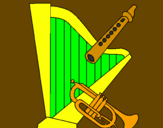 Desenho Harpa, flauta e trompeta pintado por aniikas