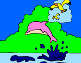Desenho Golfinho e gaviota pintado por gabriel