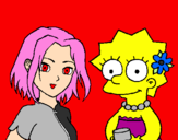 Desenho Sakura e Lisa pintado por caio lindinhoo