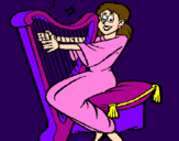 Desenho Mulher a tocar harpa pintado por lary