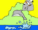 Desenho Golfinho e gaviota pintado por laila
