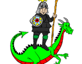 Desenho Cavaleiro São Jorge e o dragão pintado por Miguel Almeida
