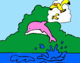 Desenho Golfinho e gaviota pintado por vitoria