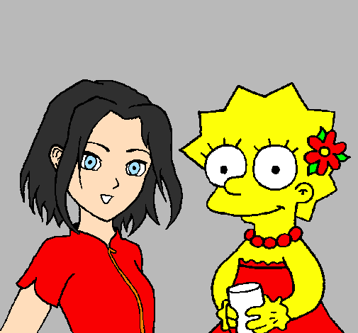 Desenho Sakura e Lisa pintado por Harley Quinn