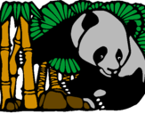 Desenho Urso panda e bambu pintado por Lívia