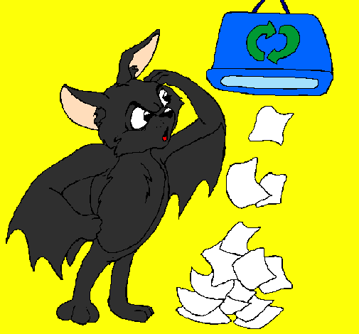 Desenho Morcego a recliclar pintado por Graziele