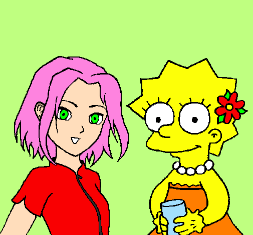 Desenho Sakura e Lisa pintado por Yiino