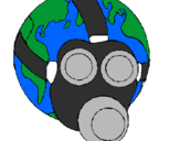 Desenho Terra com máscara de gás pintado por luis gabriel