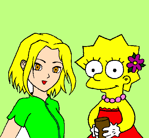 Desenho Sakura e Lisa pintado por flavia