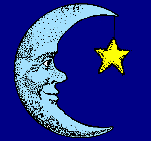 Desenho Lua e estrela pintado por dudinha bonan