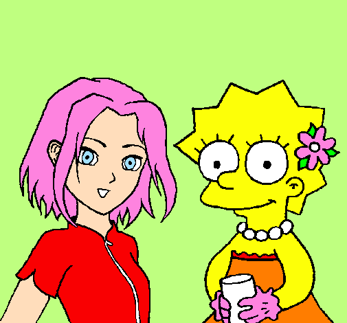 Desenho Sakura e Lisa pintado por cilene