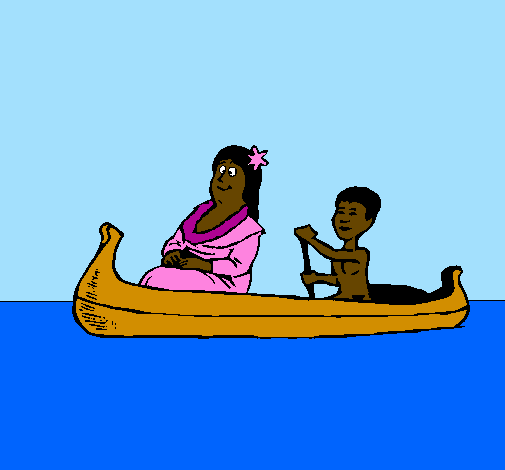 Desenho Mãe e filho em canoa pintado por juliano