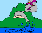 Desenho Golfinho e gaviota pintado por julia