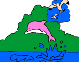 Desenho Golfinho e gaviota pintado por mariana