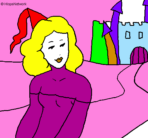 Desenho Princesa e castelo pintado por manu