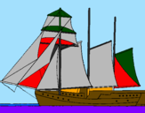 Desenho Veleiro de três mastros pintado por barquinho