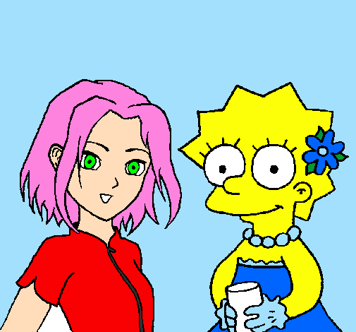 Desenho Sakura e Lisa pintado por bruna