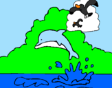 Desenho Golfinho e gaviota pintado por igor