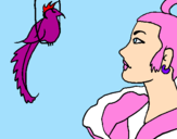 Desenho Mulher e pássaro pintado por katley
