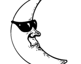 Desenho Lua com óculos de sol pintado por galo