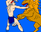 Desenho Gladiador contra leão pintado por caua