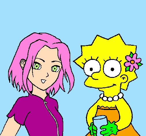 Desenho Sakura e Lisa pintado por LISA E SAKURA