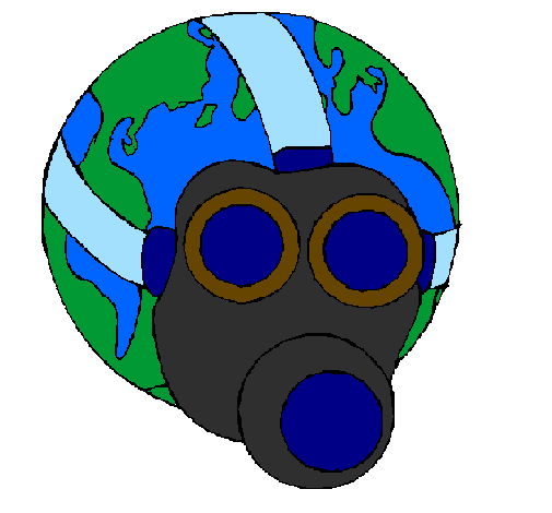 Desenho Terra com máscara de gás pintado por anice
