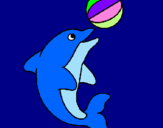Desenho Golfinho a jogar com uma bola pintado por giovanna