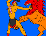 Desenho Gladiador contra leão pintado por fellipe
