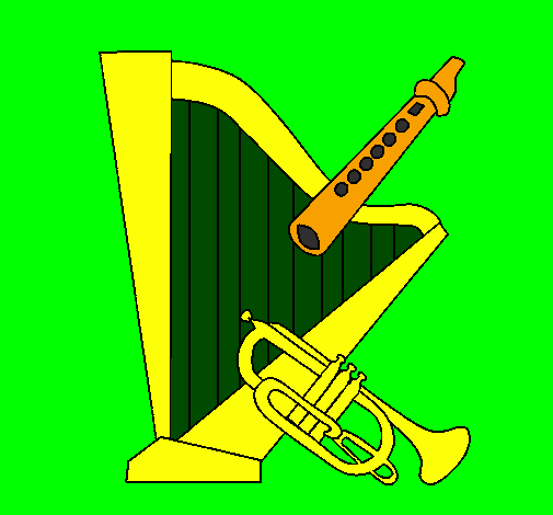 Desenho Harpa, flauta e trompeta pintado por gustavo