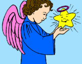 Desenho Anjo e estrela pintado por maria  julia