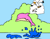 Desenho Golfinho e gaviota pintado por leticia vargas 2 ano c