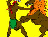 Desenho Gladiador contra leão pintado por pedrinho