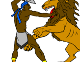 Desenho Gladiador contra leão pintado por Ana Clara 