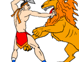 Desenho Gladiador contra leão pintado por leo