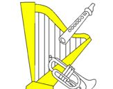 Desenho Harpa, flauta e trompeta pintado por chistoper