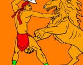 Desenho Gladiador contra leão pintado por cidiegozk