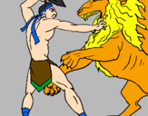 Desenho Gladiador contra leão pintado por faznzinho
