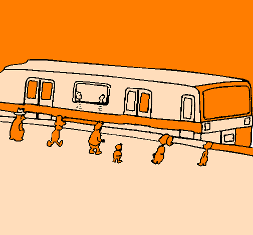 Desenho Passageiros à espera do comboio pintado por luis bellacosa