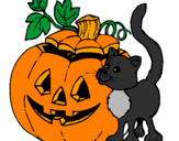Desenho Abóbora e gato pintado por mirian