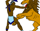 Desenho Gladiador contra leão pintado por duda