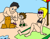 Desenho Família férias pintado por negueba
