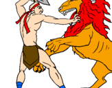 Desenho Gladiador contra leão pintado por gabriel