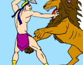 Desenho Gladiador contra leão pintado por vinicius