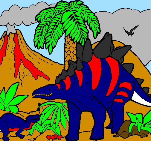 Desenho Família de Tuojiangossauros pintado por jorjor