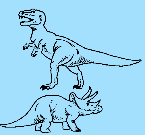 Desenho Tricerátopo e tiranossauro rex pintado por davi  almeida